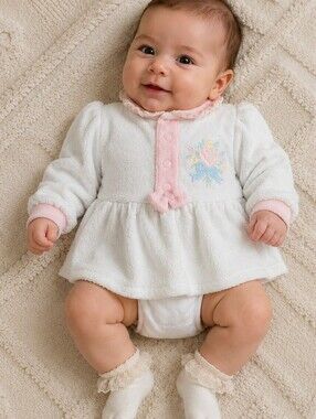 Vintage Y2K Bright Future Baby Girl Terry Cloth Dress 0-3 Months Pink Floral